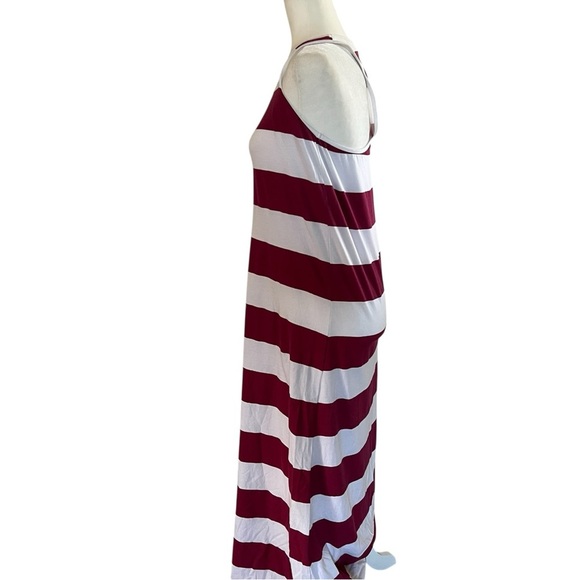 Tommy Bahama MaroonWhite Striped Maxi Dress Razor back Small Tall - Picture 3 of 5